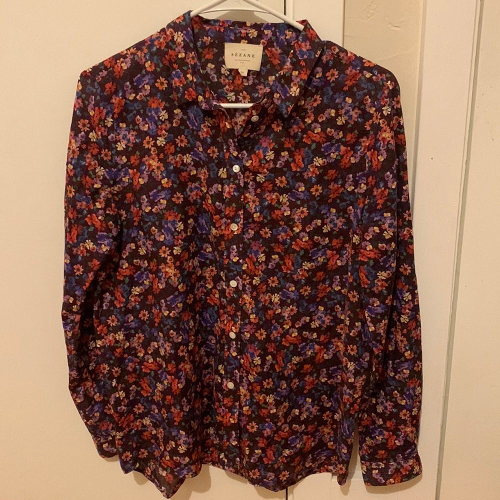 Sezane Button Down Floral Shirt